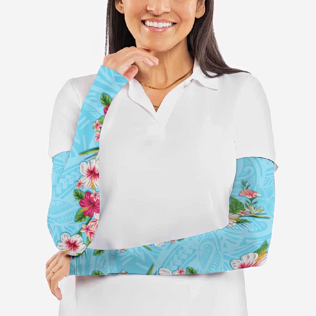 Hawaii Tropical Flowers Arm Sleeves Sky Blue Polynesian Tattoo Art LT05 - Polynesian Pride
