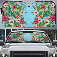 Hawaii Tropical Flowers Auto Sun Shade Sky Blue Polynesian Tattoo Art LT05 Blue - Polynesian Pride