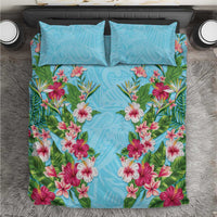 Hawaii Tropical Flowers Bedding Set Sky Blue Polynesian Tattoo Art LT05 Blue - Polynesian Pride