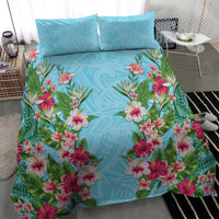 Hawaii Tropical Flowers Bedding Set Sky Blue Polynesian Tattoo Art LT05 - Polynesian Pride