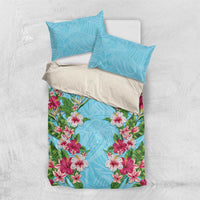 Hawaii Tropical Flowers Bedding Set Sky Blue Polynesian Tattoo Art LT05 US Twin 172cm x 218cm Blue - Polynesian Pride