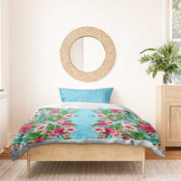 Hawaii Tropical Flowers Bedding Set Sky Blue Polynesian Tattoo Art LT05 - Polynesian Pride