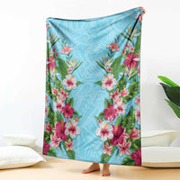 Hawaii Tropical Flowers Blanket Sky Blue Polynesian Tattoo Art LT05 - Polynesian Pride