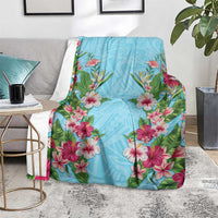Hawaii Tropical Flowers Blanket Sky Blue Polynesian Tattoo Art LT05 - Polynesian Pride