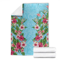 Hawaii Tropical Flowers Blanket Sky Blue Polynesian Tattoo Art LT05 - Polynesian Pride