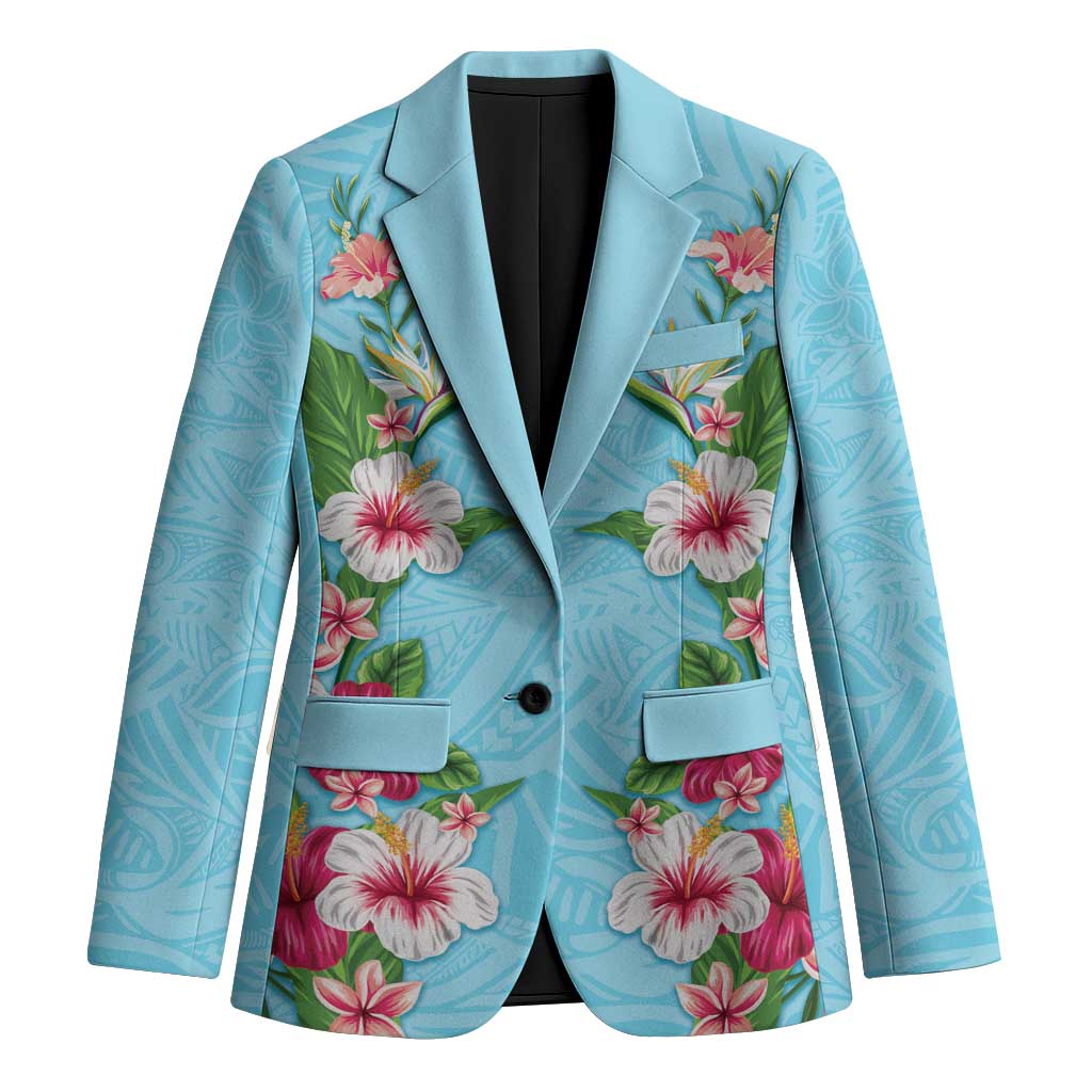Hawaii Tropical Flowers Blazer Sky Blue Polynesian Tattoo Art LT05 Unisex Blue - Polynesian Pride