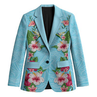 Hawaii Tropical Flowers Blazer Sky Blue Polynesian Tattoo Art LT05 Unisex Blue - Polynesian Pride