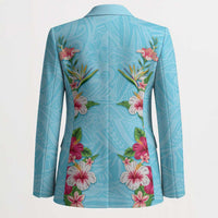 Hawaii Tropical Flowers Blazer Sky Blue Polynesian Tattoo Art LT05 - Polynesian Pride