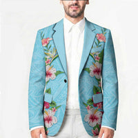 Hawaii Tropical Flowers Blazer Sky Blue Polynesian Tattoo Art LT05 - Polynesian Pride