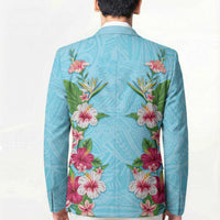 Hawaii Tropical Flowers Blazer Sky Blue Polynesian Tattoo Art LT05 - Polynesian Pride