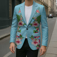 Hawaii Tropical Flowers Blazer Sky Blue Polynesian Tattoo Art LT05 - Polynesian Pride