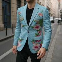 Hawaii Tropical Flowers Blazer Sky Blue Polynesian Tattoo Art LT05 - Polynesian Pride