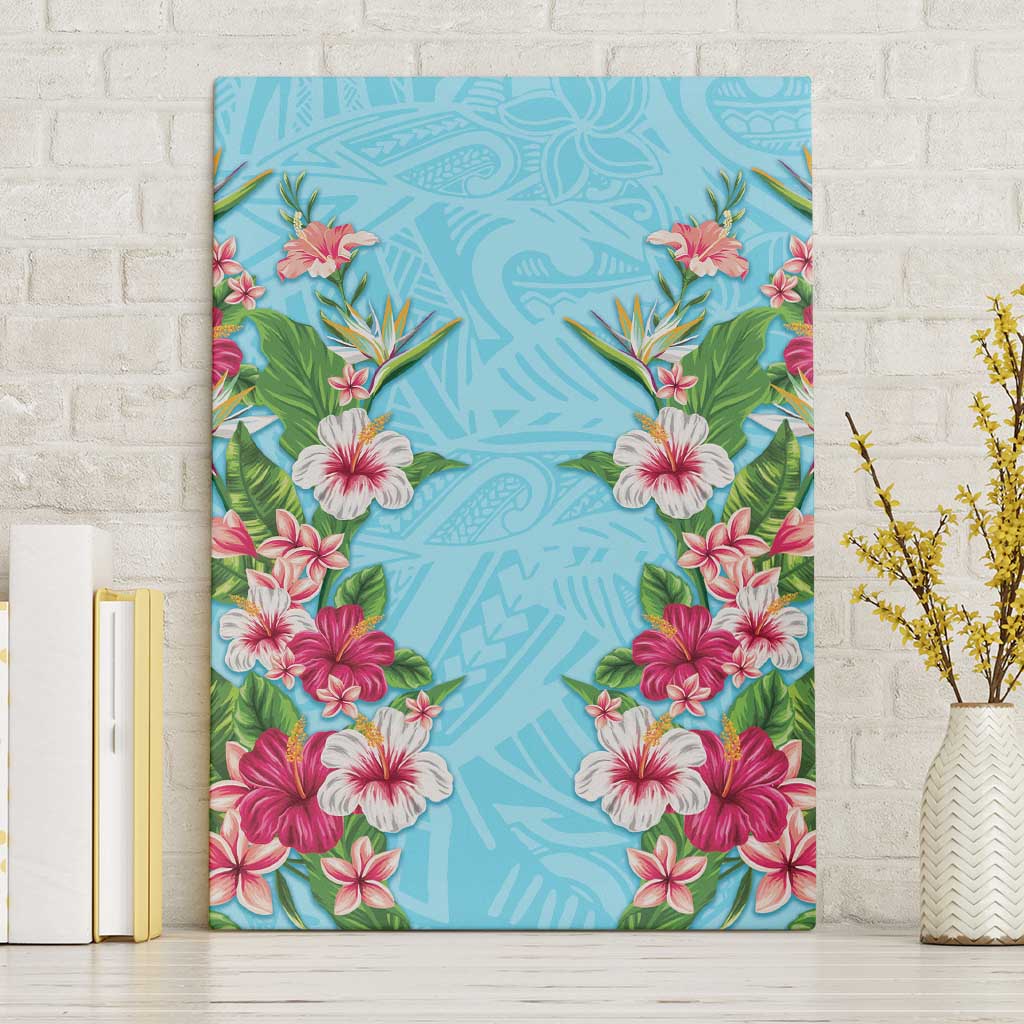 Hawaii Tropical Flowers Canvas Wall Art Sky Blue Polynesian Tattoo Art LT05 Without Frame Blue - Polynesian Pride