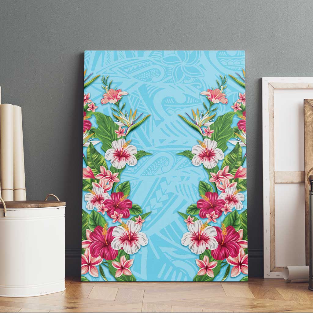 Hawaii Tropical Flowers Canvas Wall Art Sky Blue Polynesian Tattoo Art LT05 - Polynesian Pride
