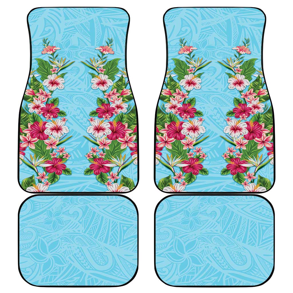Hawaii Tropical Flowers Car Mats Sky Blue Polynesian Tattoo Art LT05 - Polynesian Pride