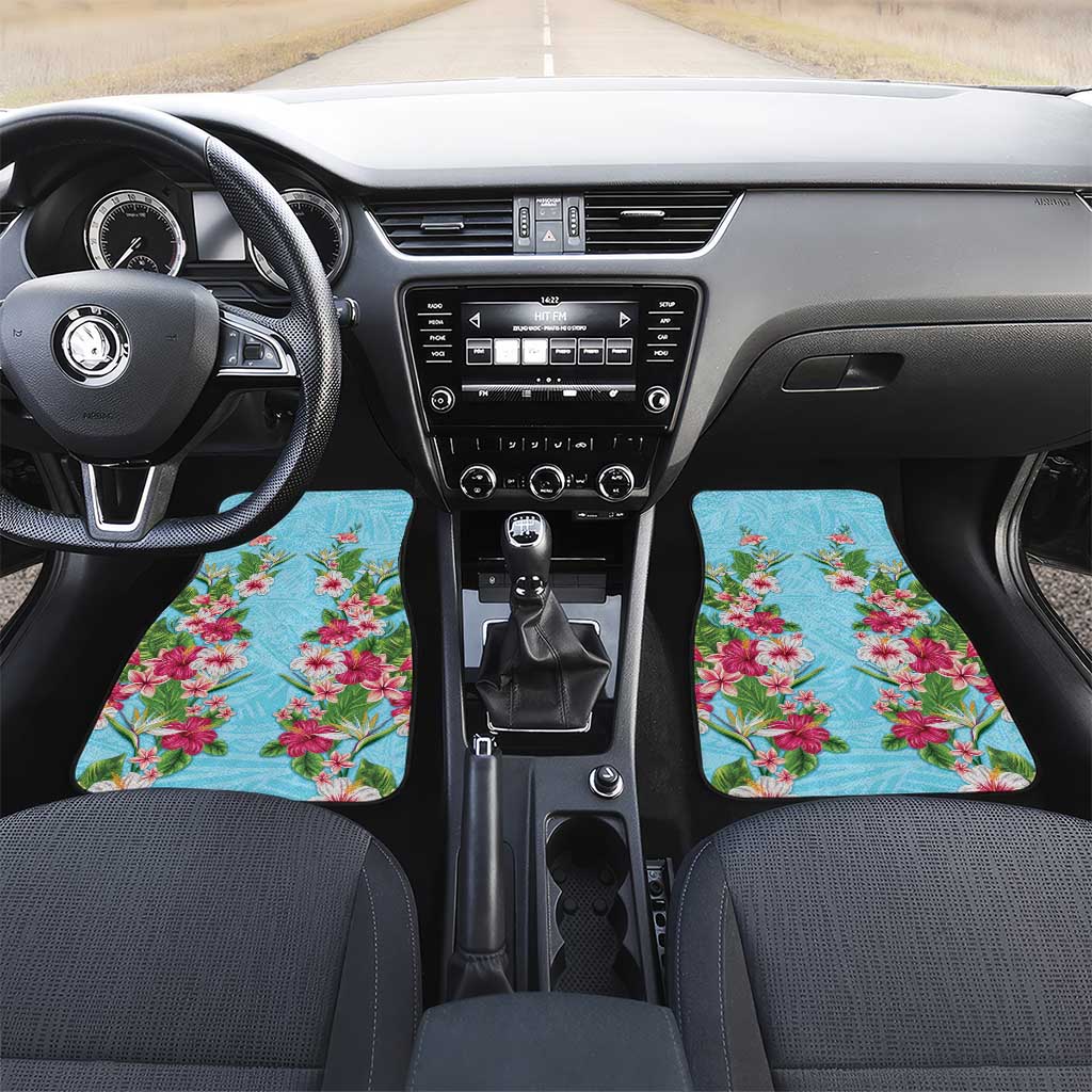 Hawaii Tropical Flowers Car Mats Sky Blue Polynesian Tattoo Art LT05 Set 2pcs - Front Blue - Polynesian Pride