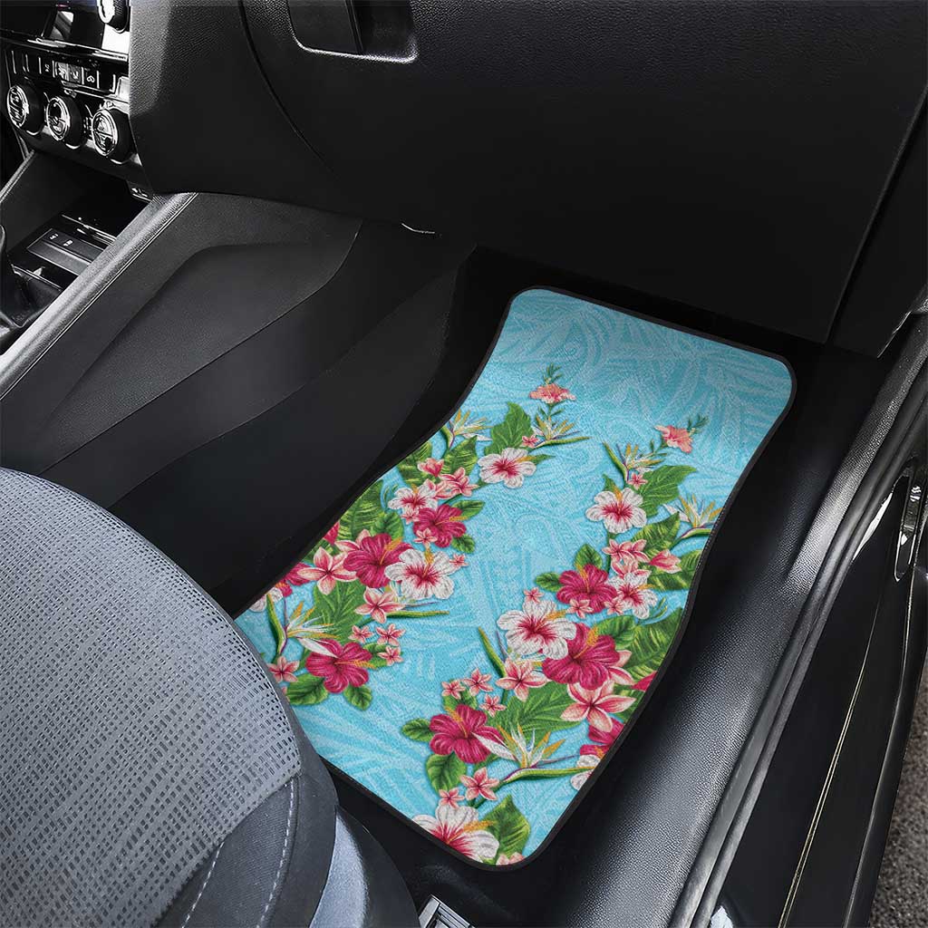 Hawaii Tropical Flowers Car Mats Sky Blue Polynesian Tattoo Art LT05 - Polynesian Pride