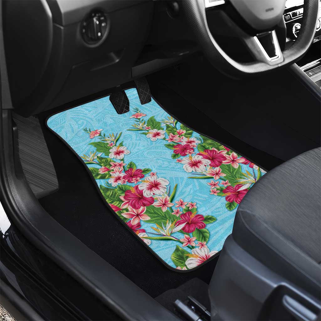 Hawaii Tropical Flowers Car Mats Sky Blue Polynesian Tattoo Art LT05 - Polynesian Pride