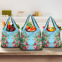 Hawaii Tropical Flowers Grocery Bag Sky Blue Polynesian Tattoo Art LT05 3-pack One Size Blue - Polynesian Pride