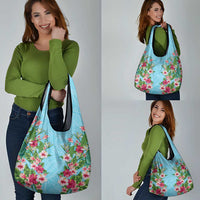 Hawaii Tropical Flowers Grocery Bag Sky Blue Polynesian Tattoo Art LT05 - Polynesian Pride