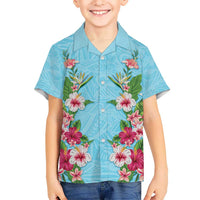 Hawaii Tropical Flowers Hawaiian Shirt Sky Blue Polynesian Tattoo Art LT05 - Polynesian Pride