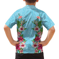 Hawaii Tropical Flowers Hawaiian Shirt Sky Blue Polynesian Tattoo Art LT05 - Polynesian Pride