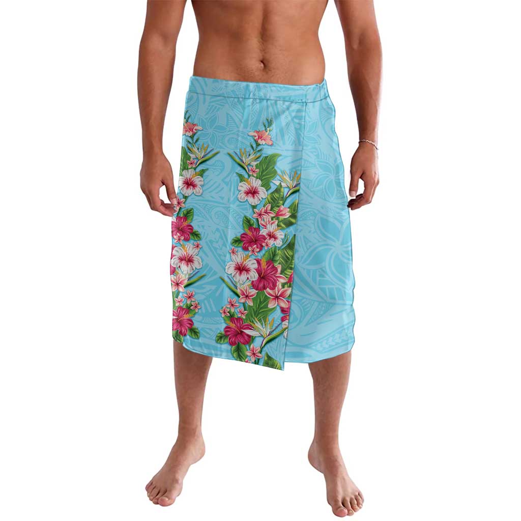 Hawaii Tropical Flowers Lavalava Sky Blue Polynesian Tattoo Art LT05 Blue - Polynesian Pride