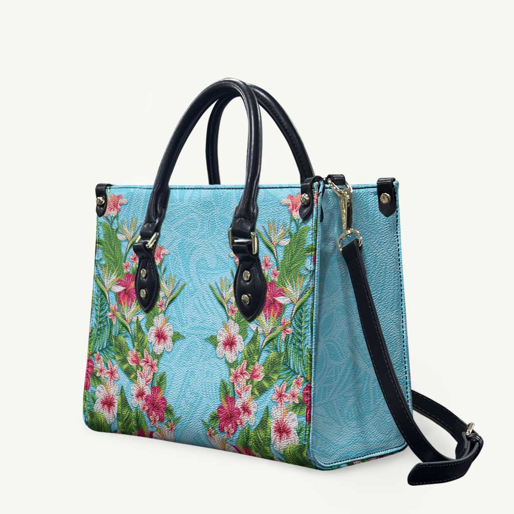 Hawaii Tropical Flowers Leather Bag Sky Blue Polynesian Tattoo Art LT05 Blue - Polynesian Pride