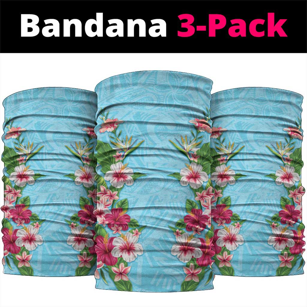 Hawaii Tropical Flowers Neck Gaiter Sky Blue Polynesian Tattoo Art LT05 package One Size: 25*50cm Blue - Polynesian Pride