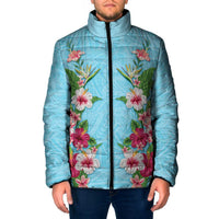 Hawaii Tropical Flowers Padded Jacket Sky Blue Polynesian Tattoo Art LT05 Men Blue - Polynesian Pride
