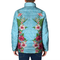 Hawaii Tropical Flowers Padded Jacket Sky Blue Polynesian Tattoo Art LT05 - Polynesian Pride
