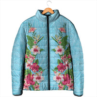 Hawaii Tropical Flowers Padded Jacket Sky Blue Polynesian Tattoo Art LT05 - Polynesian Pride