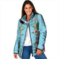 Hawaii Tropical Flowers Padded Jacket Sky Blue Polynesian Tattoo Art LT05 Women Blue - Polynesian Pride
