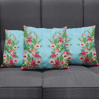 Hawaii Tropical Flowers Pillow Cover Sky Blue Polynesian Tattoo Art LT05 - Polynesian Pride
