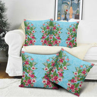 Hawaii Tropical Flowers Pillow Cover Sky Blue Polynesian Tattoo Art LT05 - Polynesian Pride
