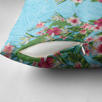 Hawaii Tropical Flowers Pillow Cover Sky Blue Polynesian Tattoo Art LT05 - Polynesian Pride