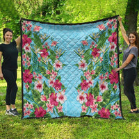 Hawaii Tropical Flowers Quilt Sky Blue Polynesian Tattoo Art LT05 - Polynesian Pride
