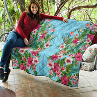 Hawaii Tropical Flowers Quilt Sky Blue Polynesian Tattoo Art LT05 - Polynesian Pride