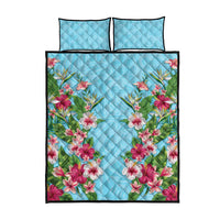 Hawaii Tropical Flowers Quilt Bed Set Sky Blue Polynesian Tattoo Art LT05 - Polynesian Pride