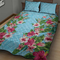 Hawaii Tropical Flowers Quilt Bed Set Sky Blue Polynesian Tattoo Art LT05 - Polynesian Pride