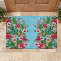 Hawaii Tropical Flowers Rubber Doormat Sky Blue Polynesian Tattoo Art LT05 Blue - Polynesian Pride