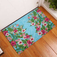Hawaii Tropical Flowers Rubber Doormat Sky Blue Polynesian Tattoo Art LT05 - Polynesian Pride