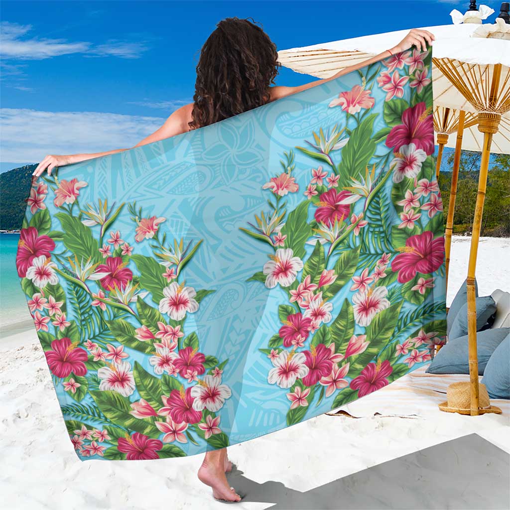 Hawaii Tropical Flowers Sarong Sky Blue Polynesian Tattoo Art LT05 One Size 44 x 66 inches Blue - Polynesian Pride