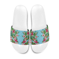 Hawaii Tropical Flowers Slide Sandals Sky Blue Polynesian Tattoo Art LT05 Blue - Polynesian Pride