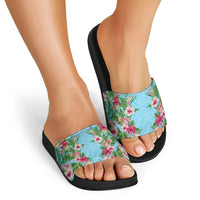 Hawaii Tropical Flowers Slide Sandals Sky Blue Polynesian Tattoo Art LT05 - Polynesian Pride