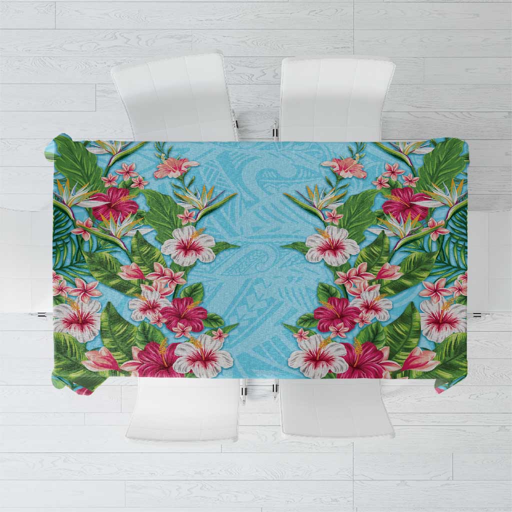 Hawaii Tropical Flowers Tablecloth Sky Blue Polynesian Tattoo Art LT05 Blue - Polynesian Pride