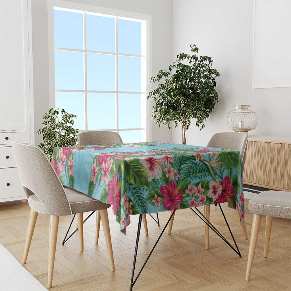Hawaii Tropical Flowers Tablecloth Sky Blue Polynesian Tattoo Art LT05 - Polynesian Pride