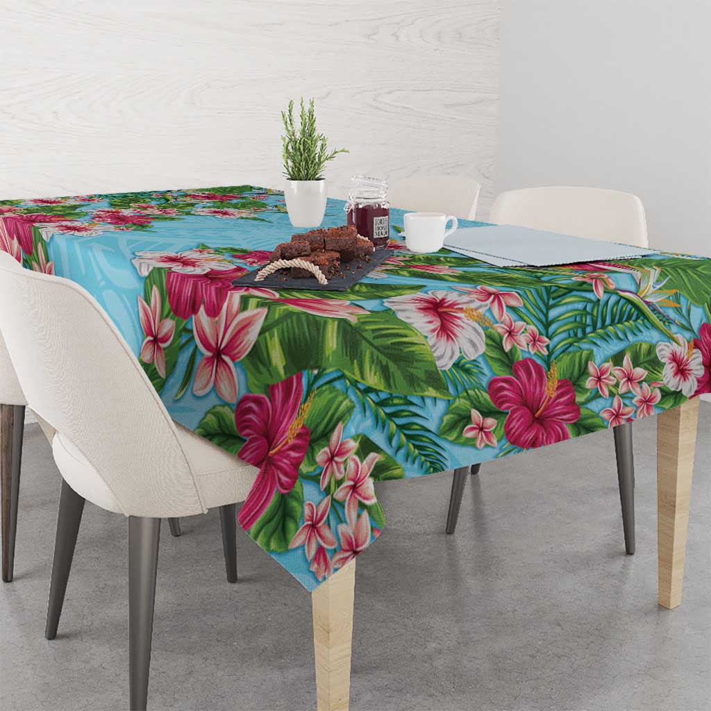 Hawaii Tropical Flowers Tablecloth Sky Blue Polynesian Tattoo Art LT05 - Polynesian Pride