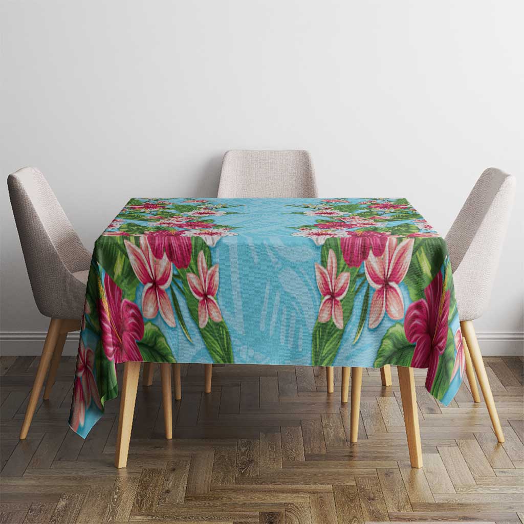 Hawaii Tropical Flowers Tablecloth Sky Blue Polynesian Tattoo Art LT05 - Polynesian Pride