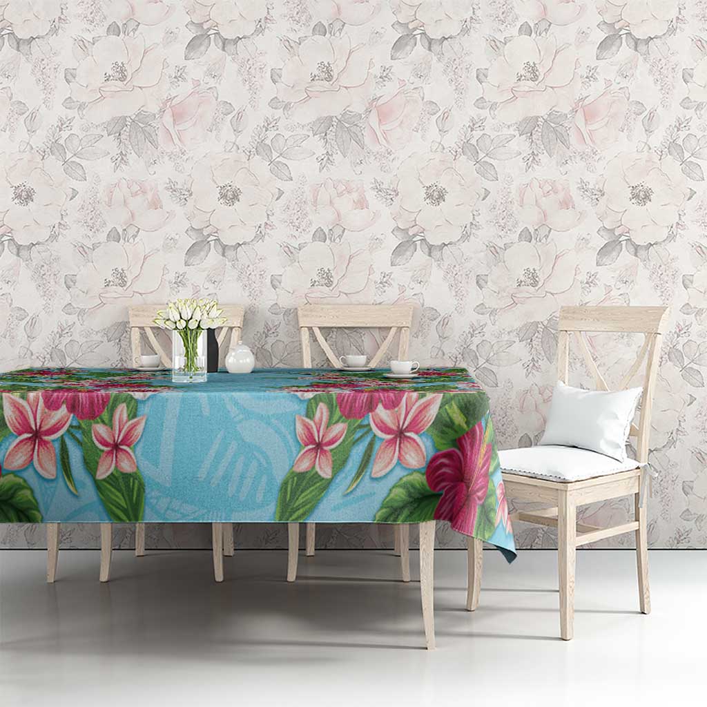 Hawaii Tropical Flowers Tablecloth Sky Blue Polynesian Tattoo Art LT05 - Polynesian Pride